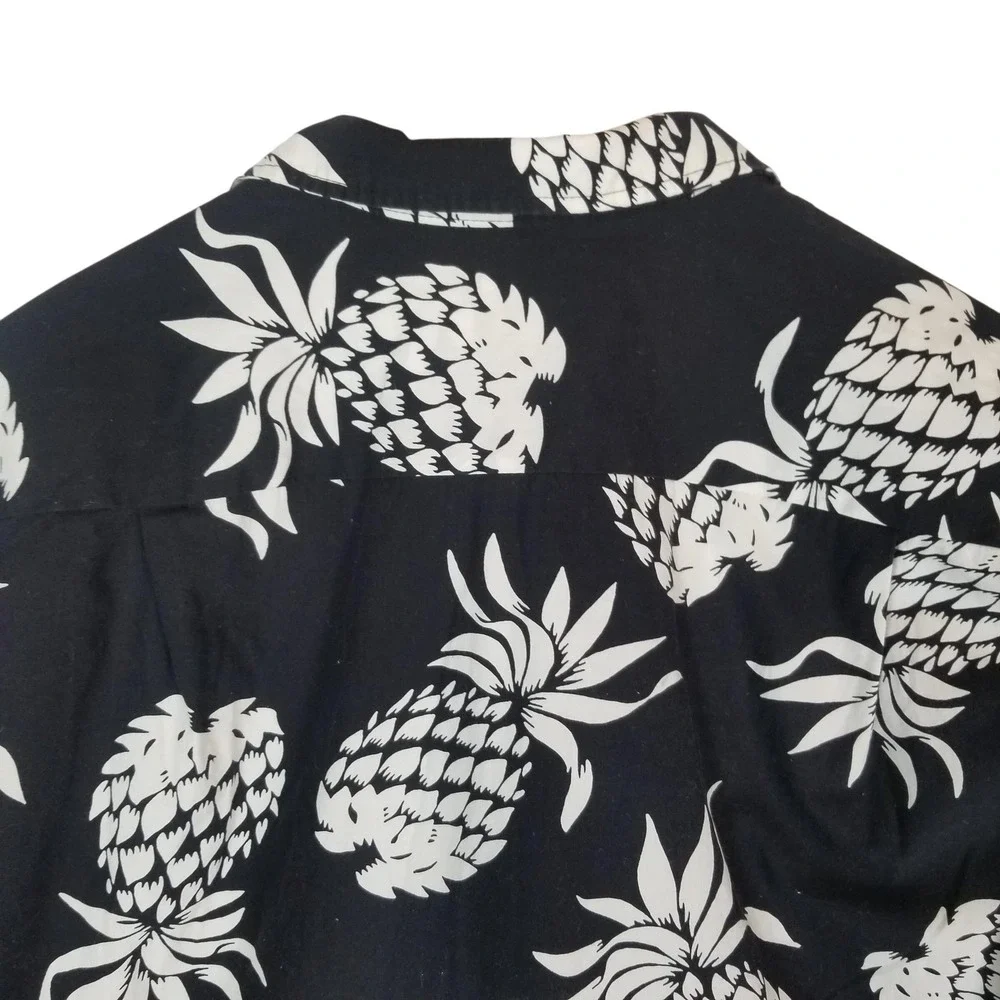 Vintage RJC Shirt Mens XL Black Pineapple Hawaiian Aloha Short‎ Sleeve Button